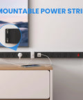 12 Outlet Power Strip Built Tough With 15A Circuit Breaker, wall mount ready on a desk, 6Ft 14AWG extension cord, 125V 60Hz