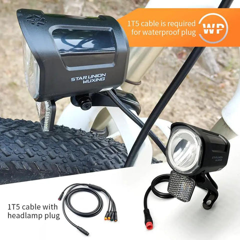 High Brightness LED Front Headlight For Night Riding On 12V To 60V E Bikes And Electric Scooters 2 Pin Connector 470Mm Wire Waterproof QD252 Plug Built For Safe Night Rides On City Streets And Rugged Trails