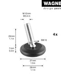 Heavy Duty Adjustable Furniture Glide Feet With Ultrasoft Wool Base Snappy Quick Click Pins And Swivel Cups, size 37mm with M10 thread.
