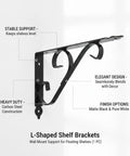 Carbon Steel L-Shaped Shelf Bracket Heavy Duty Wall Mount Support For Floating Shelves With Durable Painted Finish And Easy Install