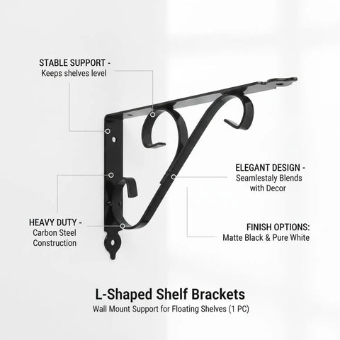 Carbon Steel L-Shaped Shelf Bracket Heavy Duty Wall Mount Support For Floating Shelves With Durable Painted Finish And Easy Install