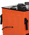 Close-up of 1600W Electric Rebar Bender And Cutter Two In One Steel Bar Tool With Foot Pedal, showcasing metal frame and handles.
