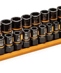 28 Piece 1/4 Inch And 3/8 Inch Drive Bolt Biter Impact Extraction Socket Set With Laser Etched Size Markings Black Oxide Finish