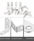 Rock Solid 304 Stainless Steel Corner Braces, L Shaped Cabinet And Diy Joint Connectors, Rust Proof Metal Corner Plates With 20 Pack and 80 Screws, heavy duty silver L-shaped brackets with holes.