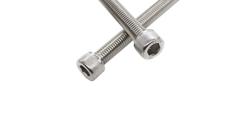 Close-up of Six Pack M10 x 120mm Socket Cap Bolts, 130mm Overall Length, 8mm Hex Drive, Stainless Steel 304, Full Thread