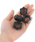 Person holding four black 6 Pack 17mm Ball Adapter Tightening Nuts For Car Phone Mount Replacement Parts Screw On Nut Ring For 17mm Ball Heads