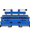 Heavy Duty Woodworking Dovetail Jig With Rock Solid Clamps For Dead On Half Blind Cabinet And Drawer Building Adjustable 12 To 24 Inch Range Zero Wiggle Routing Setup front view with clamps and slots
