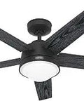 52 Inch Matte Black Ceiling Fan With Led Light Kit And Handheld Remote Delivering Super Strong Airflow, shown from a low angle.