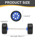 1/64 Scale Wheel And Tire Set With Axles For RC Diecast Cars Real Riders Rims 7-Spoke Blue And Black, size dimensions shown.