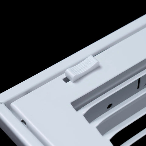 Close-up of Fits 18 By 18 Duct Opening Steel Return Air Grille With Removable Door For One Inch Filters featuring white plastic latch.
