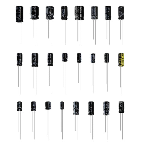 Electrolytic Capacitor Kit for DIY Electronics, 500 Piece Assortment With 24 Values From 0.1uF To 1000uF, capacitors with various values and voltages