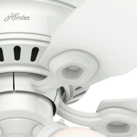 Close-up of Low Profile Indoor Ceiling Fan With LED Light And Pull Chain Control, showcasing sleek modern design.