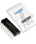 ULN2004AN chip next to packaging, part of 10 Pack Beefed-Up Darlington Driver Array DIP16 for high voltage switching.