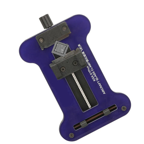 Portable Circuit Board Repair Fixture And Holder Clamp for Soldering, purple glass. Ergonomic tool for smartphone motherboard disassembly.