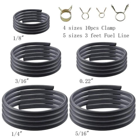 Gas Line Hose Kit With Five Size Set And Forty Clamps No Fuss Tough As Nails NBR Fuel Tubing demo with clamps