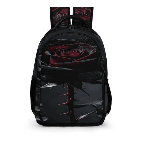 Dope Thorned Rose Bloom Printed Unisex Backpack With Large Capacity Durable Polyester Daypack Breathable Design Smooth Zipper