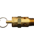 Milton S-1090-200 brass safety valve with 1/4 in MNPT threads; ASME, 200 psi pop-off, side view