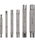 Super Cool 6 Piece Broken Tap Extractor Set With Double Ended Hex Screw Remove Tools Made From Tough Alloy Steel Thread Repair Kit For Damaged Taps In Silver Finish Sizes 4Mm To 12Mm, six tools shown