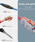 20 Piece Lever Wire Connectors Set 1 In 2 Out Quick Wiring Mini Splicing Docking Terminal Block Electrical Connectors For 24 12 AWG Wires Tap Into Stripped Cables In Seconds image showcasing wiring without tape or twisting.