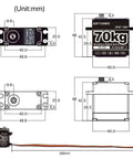 Diagram of Beefy 70Kg Brushless Digital Steering Servo For RC Cars Boats And Robots 14V High Torque Metal Gear Waterproof 270 Degree