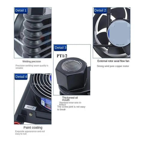 Beefy 10 LPM Hydraulic Cooler Oil Radiator Heat Exchanger For CNC Systems, DC 24V with welding, fan, coating details