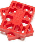 Half Inch Red Skateboard Riser Pads Set Of 2 To Prevent Wheel Bite And Add Ride Height For Old School And Modern Decks Fits Any Bolt Pattern Built For Street And Park Use Smooth Ride Every Time, two red riser pads stacked