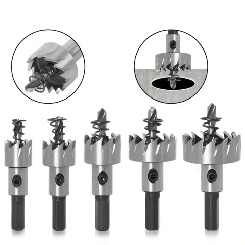 Heavy Duty Rock Solid HSS Hole Saw Drill Bits Set Tough As Nails Workhorse Cutter for wood, metal, aluminum, plastic, 5pc set.