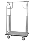 Hotel Luggage Cart With Brushed Stainless Steel Finish And Grey Carpeted Deck Bellman Valet Cart With 6 Inch Rubber Wheels 800 Lbs Capacity