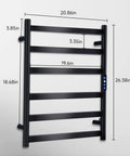 Carbon Fiber Heated Towel Rack With Six Bars, Freestanding And Wall Mount Electric Towel Warmer For Bathroom, dimensions displayed.
