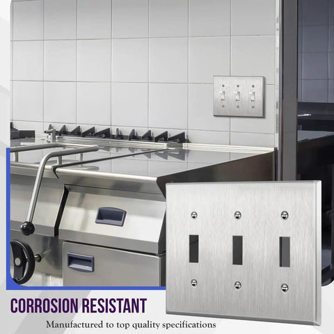 Stainless Steel Wall Plate For Toggle Switches 3 Gang 4.50 By 6.38 Inches Corrosion Resistant Cover, kitchen view