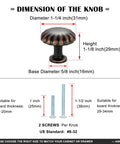 Round Antique Brass Cabinet Knobs 1-1/4 Inch, 10 Pack, Beefy Heavy Duty Metal Hardware With Rust Resistant Finish, Includes Two Screw Sizes 1 Inch And 1-1/2 Inch For Easy Installation On Kitchen And Bathroom Cabinets. Dimensions and screws