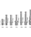 Get Ready For Heavy Duty Jobs With This 11Pcs Socket Adapter Hex Shank Square Head Kit Featuring Chrome Vanadium Steel Self Locking Design To Keep Your Air Screwdriver And Electric Drill Bits Secure No Slipping Or Dropping During Tough Fastening Tasks. 11-piece socket adapter set with 1/4, 3/8, 1/2 in sizes