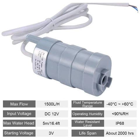 Badass 12V Submersible Water Pump Delivers Killer 600 Liters Per Hour Flow For Fish Tanks Ponds And Motorhome Showers With Zero Hassle Setup And Bulletproof Reliability, compact design with durable grey body.