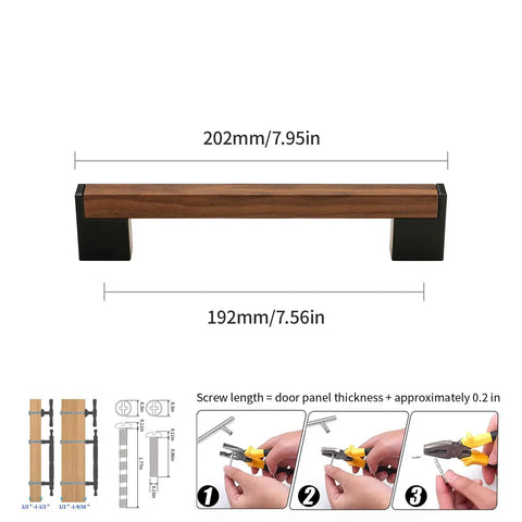 Black Walnut Zinc Alloy Cabinet Pull Four Pack 7.56 Inch Center To Center Drawer Knob For Kitchen Cabinets And Furniture Hardware