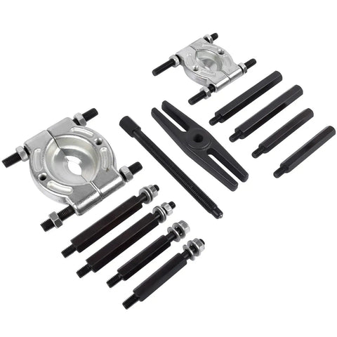 Beefy 12 Piece Bearing Puller Set With 5 Ton Capacity And 2 Inch And 3 Inch Jaws Wheel Hub Axle Puller Kit components displayed