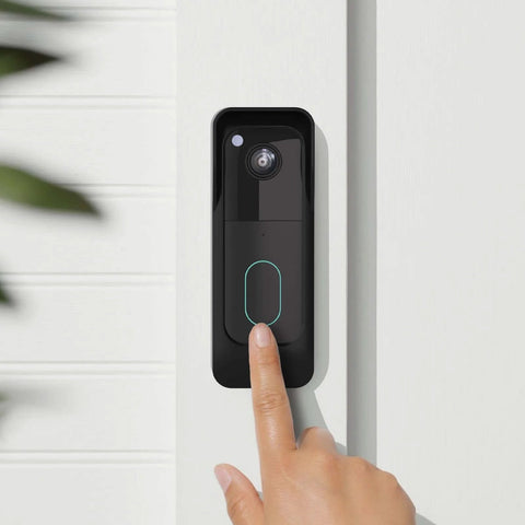Hand pressing button on Anti Theft Angle Mount For Blink Video Doorbell 2025 2nd Gen Adjustable 45 Degree Wall Bracket With Weatherproof Cover