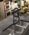 Pro Grade Pull Down Kitchen Faucet With Sprayer, Commercial Spring, High Arc, Single Handle, 360 Degree Swivel, Black Finish