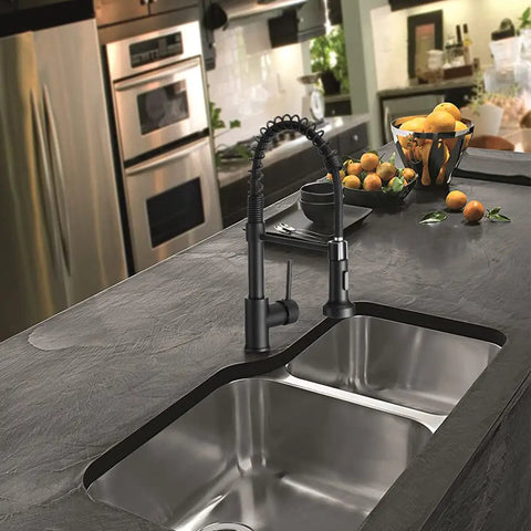 Pro Grade Pull Down Kitchen Faucet With Sprayer, Commercial Spring, High Arc, Single Handle, 360 Degree Swivel, Black Finish