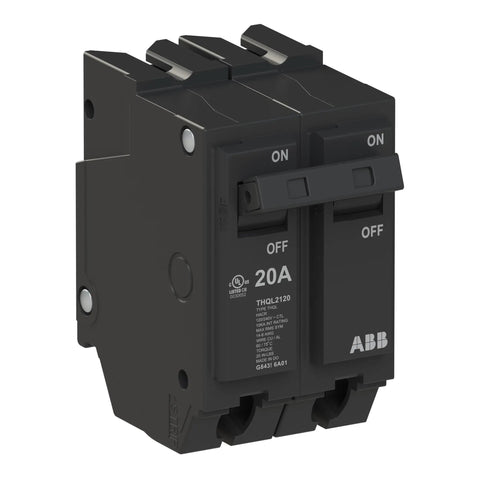 Q-Line 20 Amp Double Pole Circuit Breaker 120 240 VAC Thermal Magnetic Plug On Load Center Safety for Residential and Commercial Panels Built Tough for Home and Pro Shops 10 kAIC, black ABB breaker