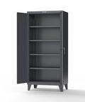 Heavy Duty Tough As Nails Industrial Steel Cabinet With Welded Construction 12 Gauge Steel Dark Gray Four Adjustable Shelves 1900 LB Capacity Floor Anchoring Holes 36 Inch Wide By 24 Inch Deep By 78 Inch Tall Made In USA