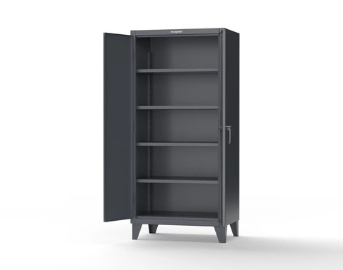 Heavy Duty Tough As Nails Industrial Steel Cabinet With Welded Construction 12 Gauge Steel Dark Gray Four Adjustable Shelves 1900 LB Capacity Floor Anchoring Holes 36 Inch Wide By 24 Inch Deep By 78 Inch Tall Made In USA