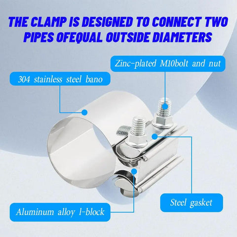 2.25 Inch Stainless Steel Exhaust Clamp Band For Butt Joint Pipes Universal Car Exhaust Clamp Replacement No Fuss Heavy Duty 304