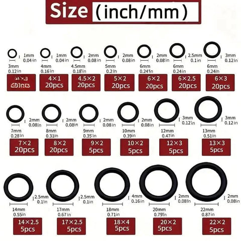 O-ring kit, Amazon, 225-piece black rubber assortment for plumbing and mechanical seals