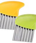 Crinkle-cut vegetable choppers, 2-piece set with stainless-steel wavy blades and yellow and green handles