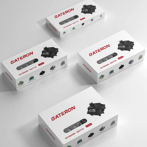 Gateron keyboard switch boxes shown in 30, 72, 90 and 108 pack sizes, oil king V2 style linear switches