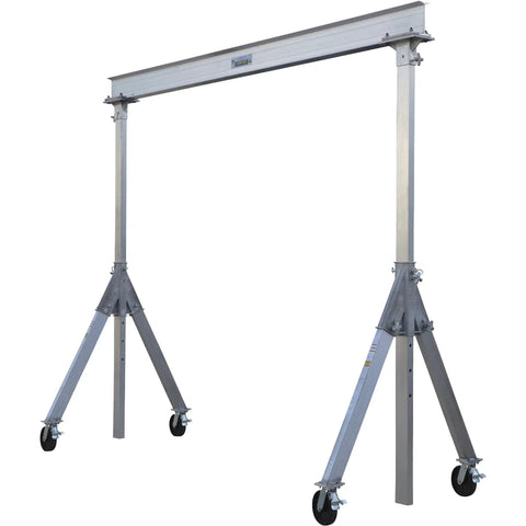 Heavy Duty Aluminum Adjustable Gantry Crane With Slick Rolling Multi Directional Locking Casters Built Tough Two Thousand Pound Capacity