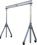 Heavy Duty Aluminum Adjustable Gantry Crane With Slick Rolling Multi Directional Locking Casters Built Tough Two Thousand Pound Capacity.