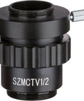 0.5X C-Mount Lens Adapter For Video Cameras And Microscopes, Plug And Play Focus Adjustable Accessory For Crisp Imaging, 1 Inch Camera Mount, Wide Compatibility With Microscope Video Setups And Cameras, black metal adapter with focus knob
