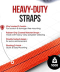 3 Point Tie Down Ratchet Strap For Jet Ski Sea Doo And WaveRunner Transom Straps Heavy Duty Polyester Webbing With Double Tacked Reinforcement For Secure Transport, close-up of orange webbing