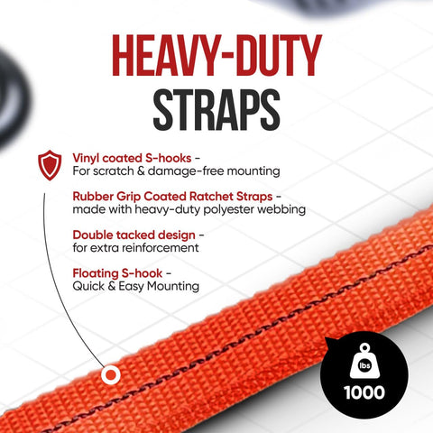 3 Point Tie Down Ratchet Strap For Jet Ski Sea Doo And WaveRunner Transom Straps Heavy Duty Polyester Webbing With Double Tacked Reinforcement For Secure Transport, close-up of orange webbing